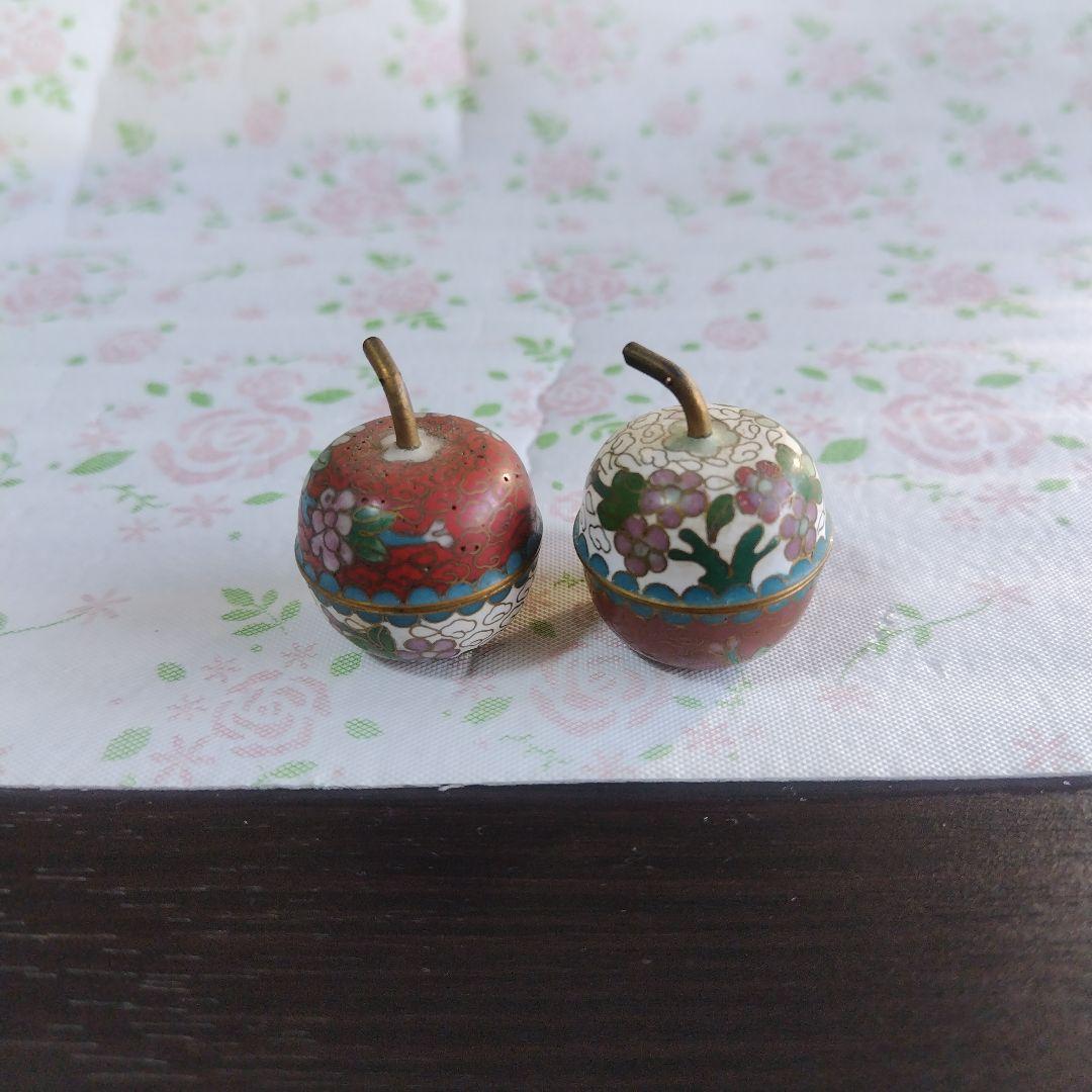 七宝焼　りんご型小物入れ　ミニ　レトロ　アンティーク　セット