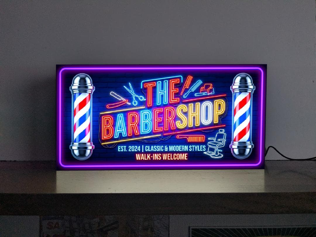 【オーダー無料】バーバー 理容室 ヘアーサロン 看板 置物 雑貨 ライトBOX