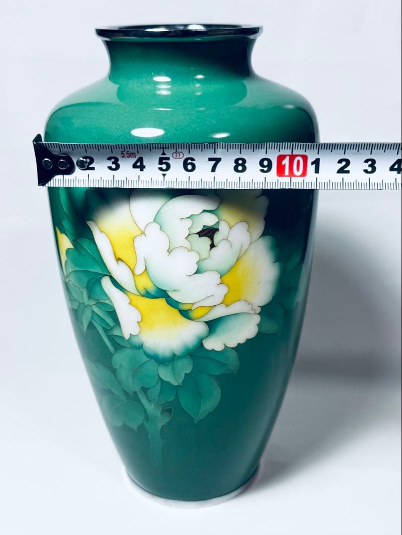 七宝焼き 花瓶 細緑牡丹
