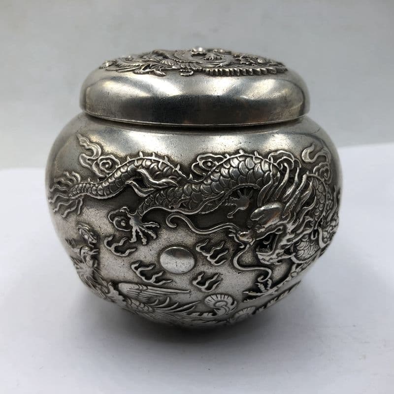 銅製 茶筒 龍鳳缶 茶道具 香道具 装飾品 工芸品 置物