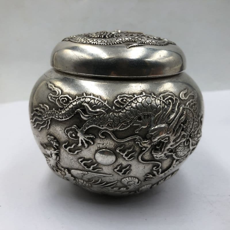 銅製 茶筒 龍鳳缶 茶道具 香道具 装飾品 工芸品 置物