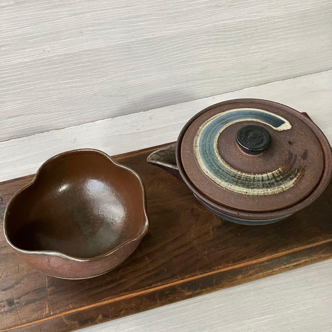 宝瓶＆湯冷しセット　絞り出し急須　茶器　茶道具　煎茶道具　刷毛目