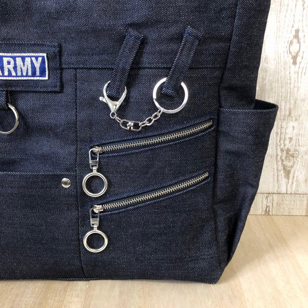 ユキノ助　トートバッグ　ハンドメイド　ネイビー　シルバーW