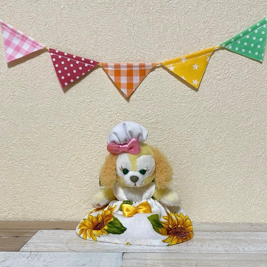ハンドメイド★ホワイト。ひまわり柄ワンピース★ぬいば♡ストラップ用コスチューム