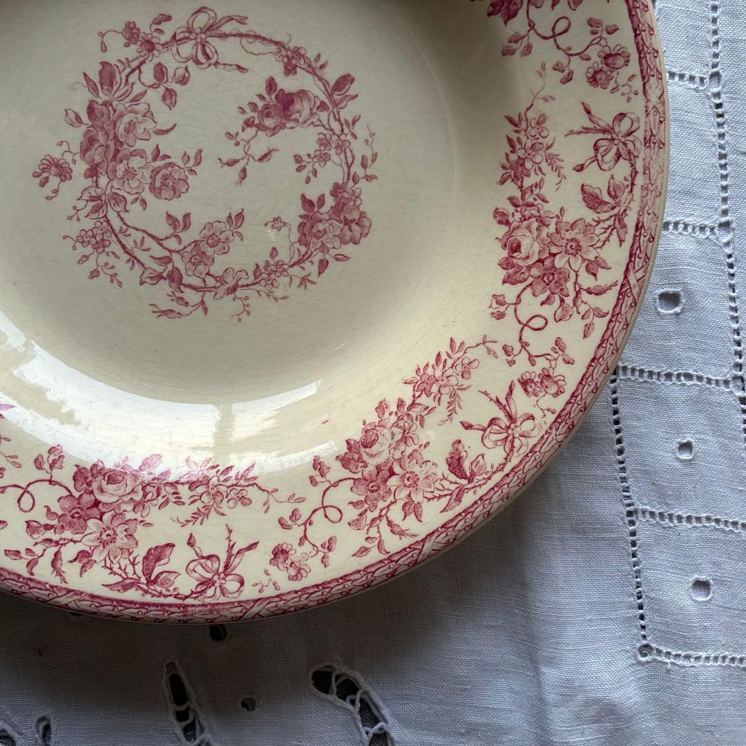 Gien Bouquet de rose フランス　深皿　赤　ピンク