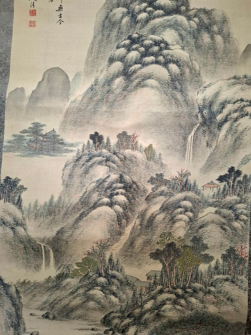 掛け軸　山水之圖　竹泉先生之筆　杉箱