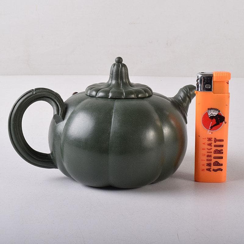 中国美術　紫砂　緑泥　南瓜急須　茶壷　在銘　古玩　V　R8237