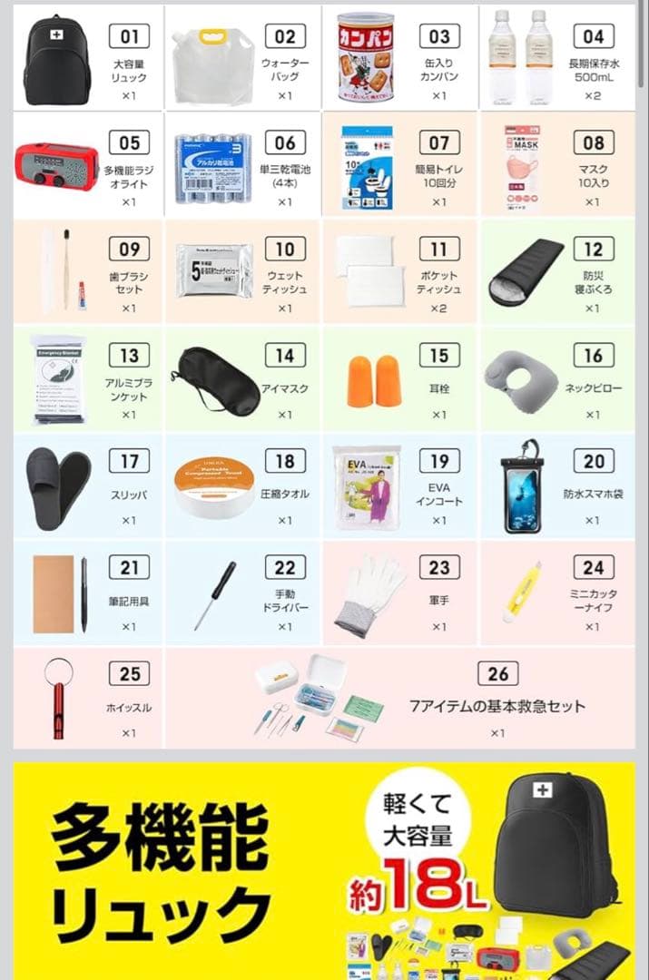 非常用持ち出しセット 26点入り