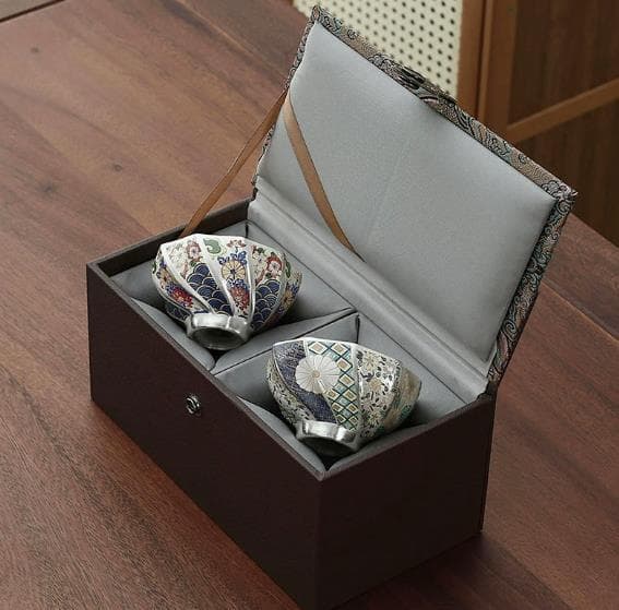 多色花柄 八角形茶碗 2個セット