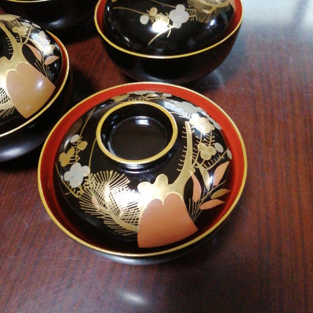 木製漆器　本漆塗　金彩蓋付椀　8客　11.5cm　大正〜昭和初期