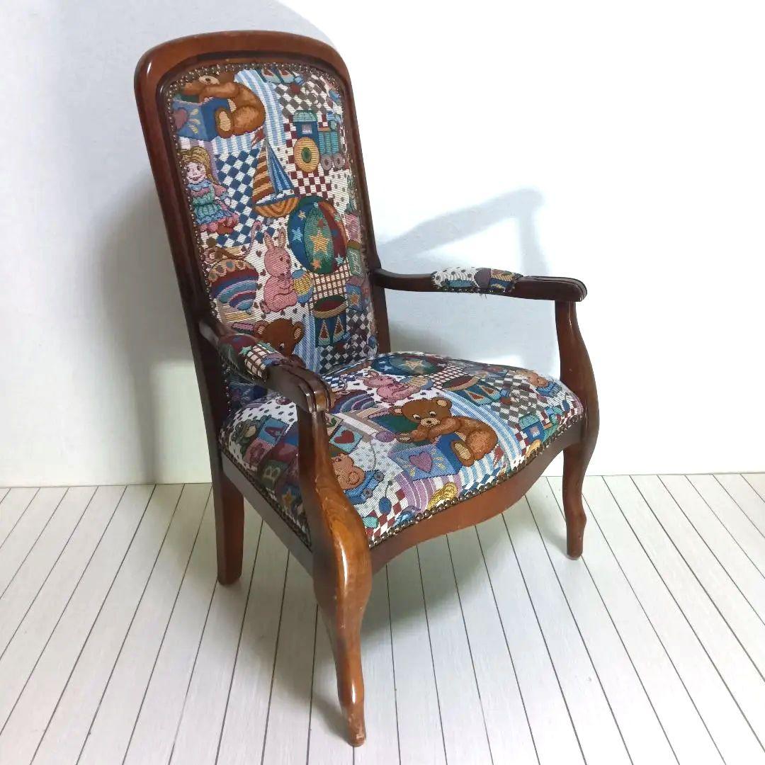 【希少品】ゴブラン織り　アンティーク　チェア　テディベア柄