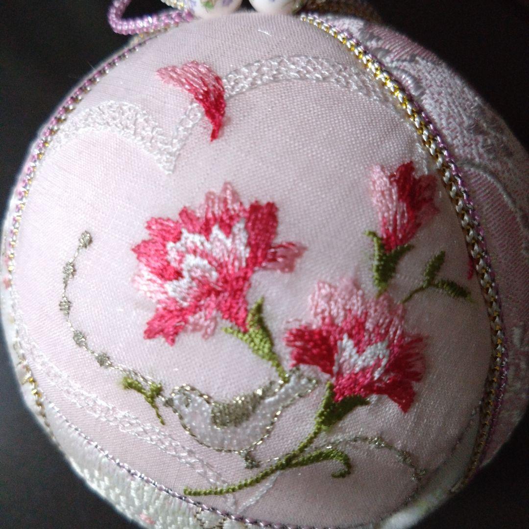 しょりん 手毬 手鞠 てまり 刺繍 ハ―トにカ―ネ―ション No172