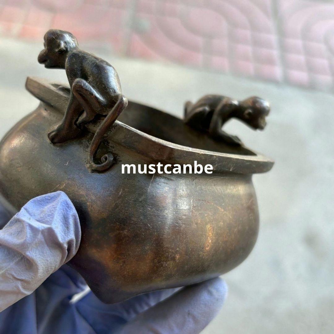 銅製 四足双猿耳香炉 挿し香炉 仏具 香道具 装飾品 工芸品 置物