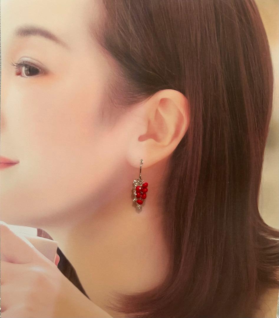 «739»◤完売◢赤いぶどう*クリアビーズ*耳飾り*イアリング変更可能*お洒落