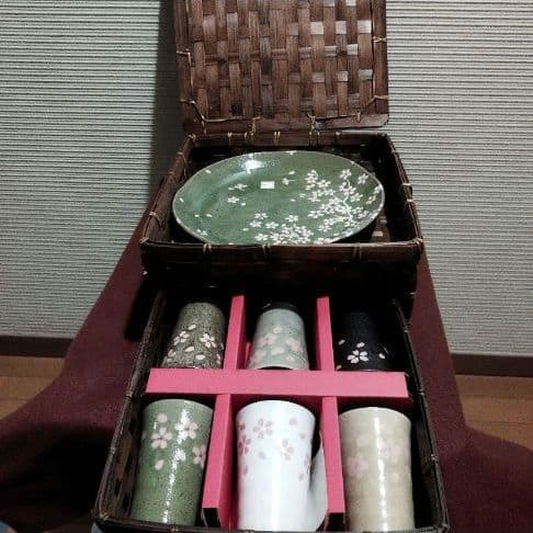 90s【未使用・新品】竹久夢二美術館監修 竹籠入 美濃焼 庫山窯 和食器セ