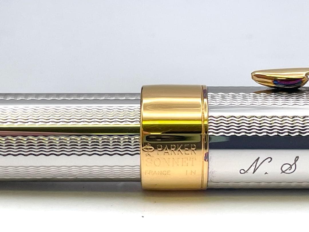 【S】美品PARKER 万年筆 ペン先18K ボールペン シルバー系 ネーム入り