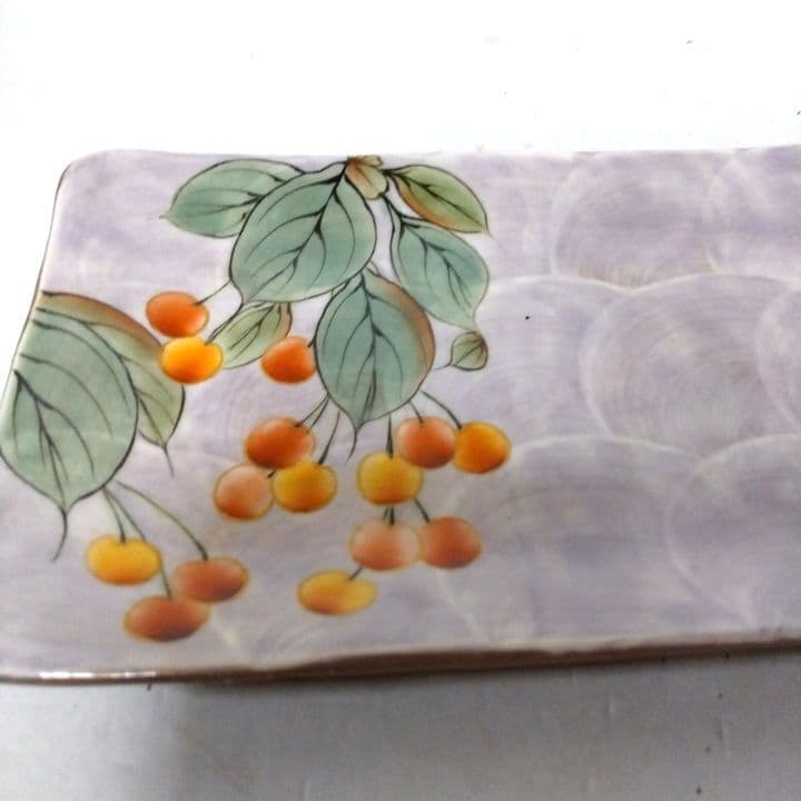 陶あん京焼手描きさくらんぼデザインの陶器皿