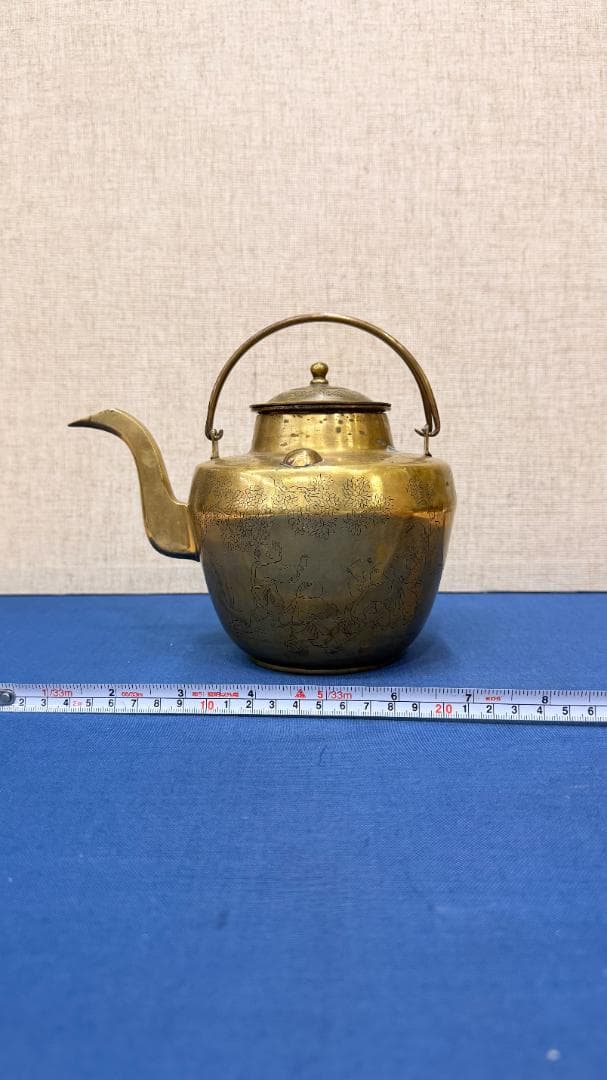 古銅 煎茶急須 内筒付 遊戯図彫刻 一点物骨董 実用可 コレクション茶道具に美品