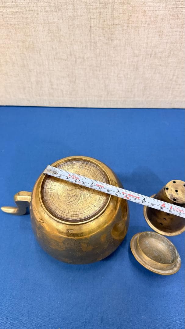 古銅 煎茶急須 内筒付 遊戯図彫刻 一点物骨董 実用可 コレクション茶道具に美品