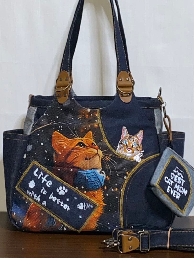 ☆ハンドメイド☆ステンシル☆トラ猫☆リュック対応☆4wayあおりバッグ