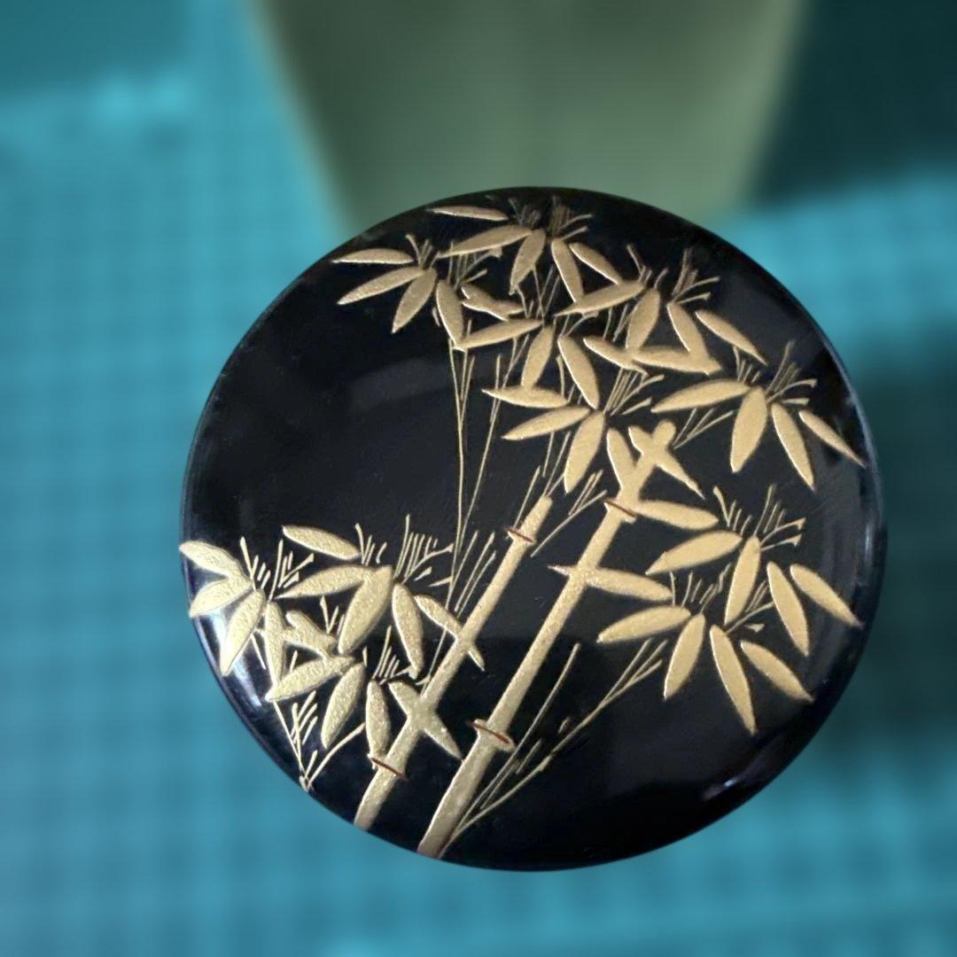 黒切合口【友治蒔絵】縁金、内朱の利休型中棗　紙箱