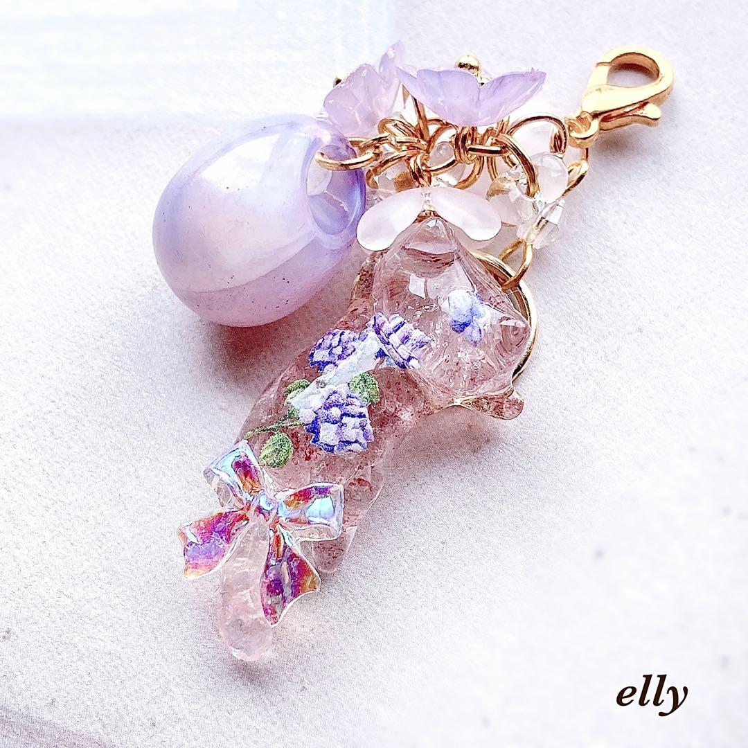 【hana様】1354.天然石　琉球ガラス　紫陽花　とびつき猫　レジン　チャーム