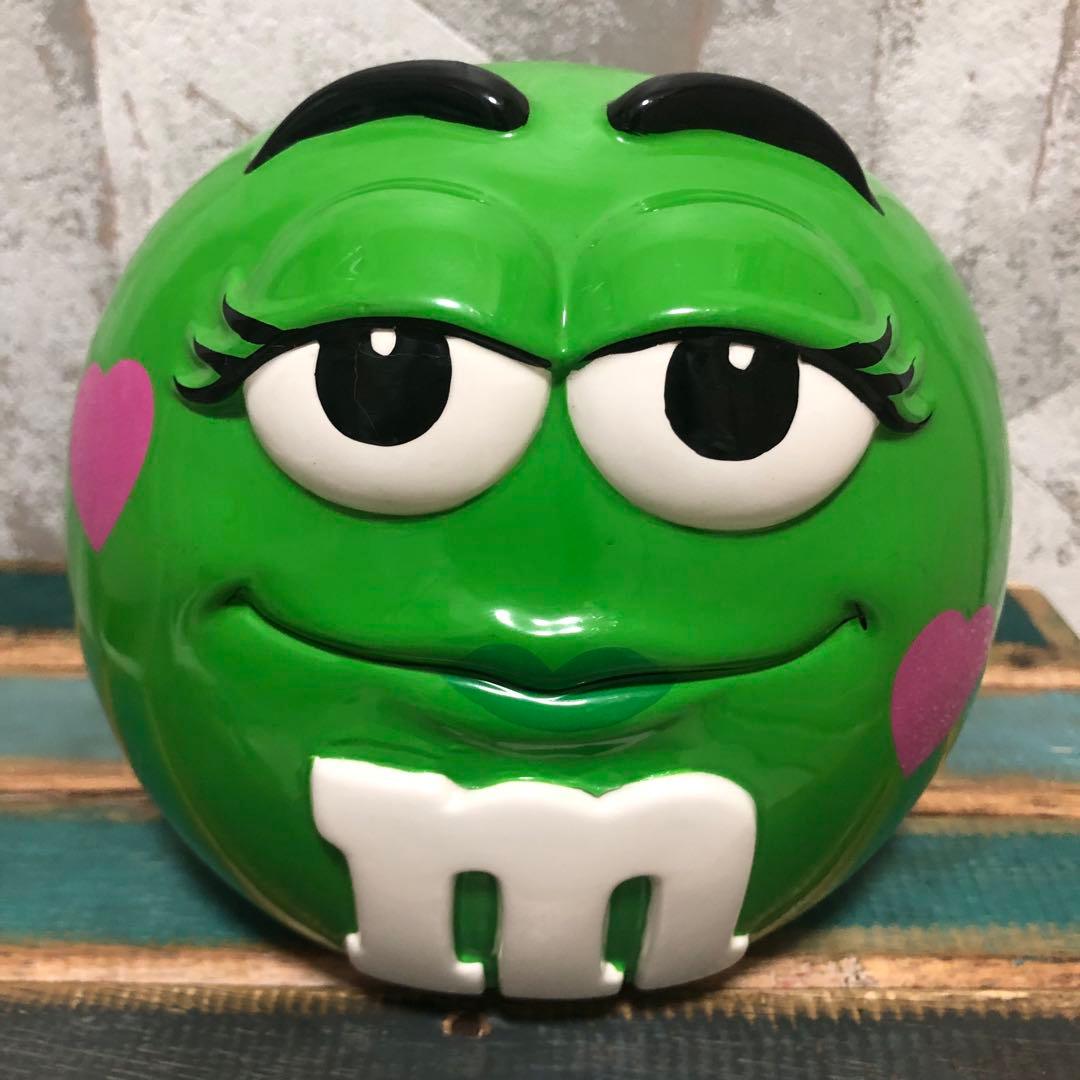 デッドストックアメリカ限定M&M’s陶器グリーンフェイス型クッキージャー小物入れ