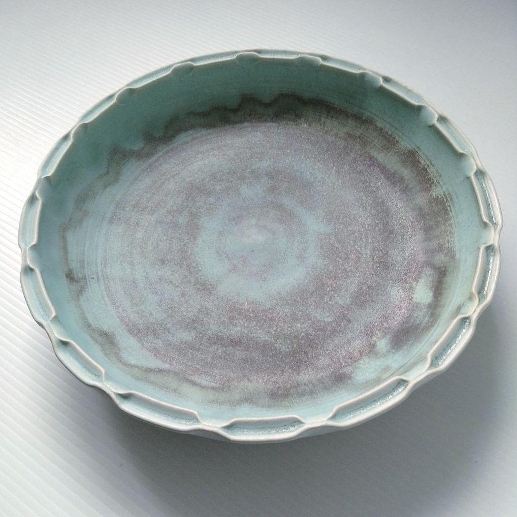 相馬駒焼 相馬焼 京月窯 十四代 近徳 近藤徳右衛門 大皿 陶器 陶芸 水色