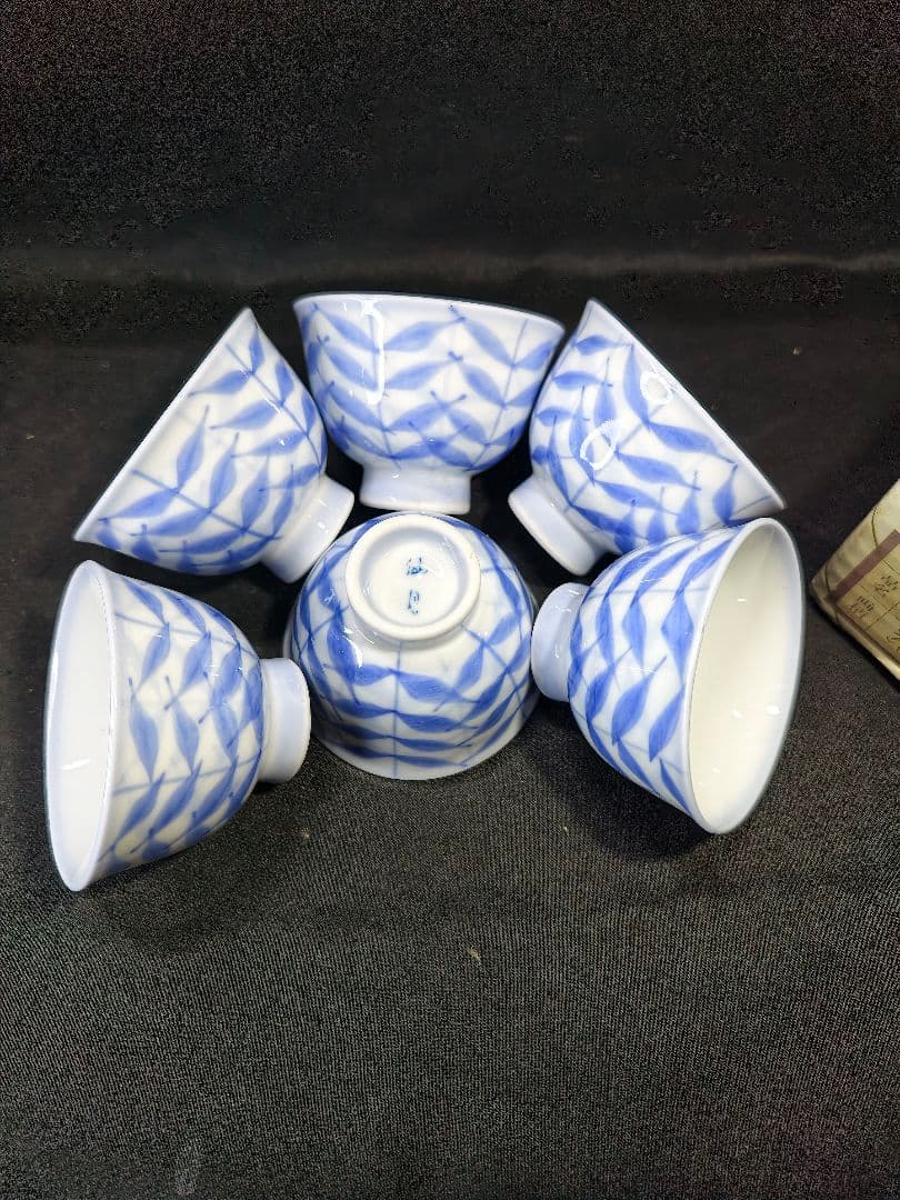 煎茶道具 染付玉露茶碗 手描き 仙月造 昭和レトロ 旧家蔵出し 未使用美品