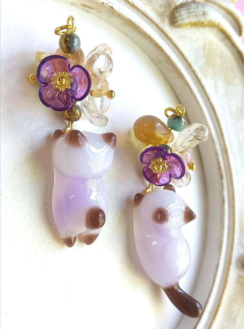 9302 レジン パンダ猫ちゃん 花束 トルマリン パーツ
