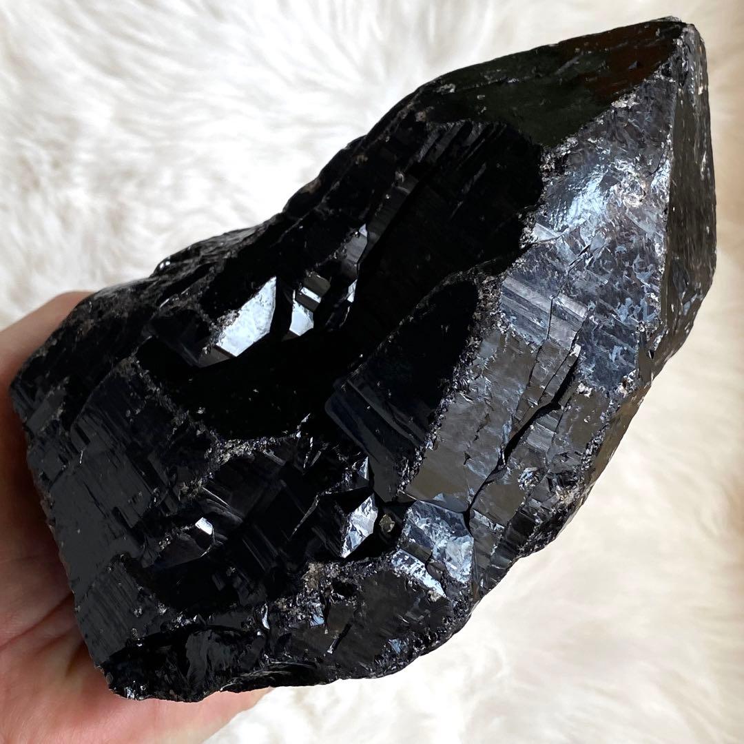 【 天然石 中国 山東省産 黒水晶 モリオン 原石 ポイント 置物 約1.4kg