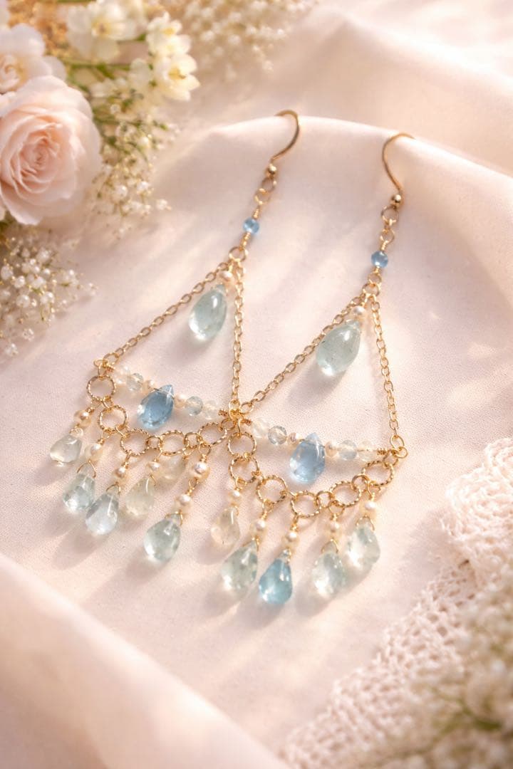 【14kgf】光を纏うシンデレラアクアマリン⭐︎シャンデリア✴︎ピアス✴︎NO.362