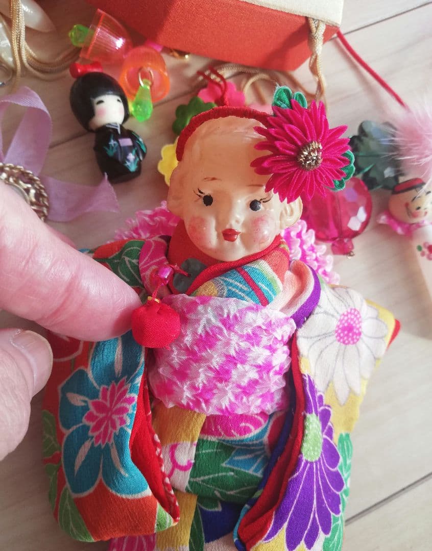 セルロイドケース　セルロイド人形　昭和レトロ玩具　古布ケース