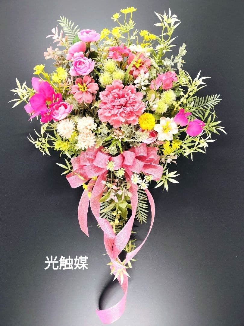 商品名【優花】キュート❤️ピンク系花束風スワッグリース 春リース 玄関リース