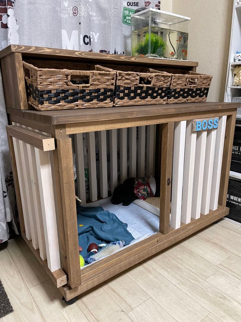 木製犬用ケージ BOSS 中型犬用 収納付き