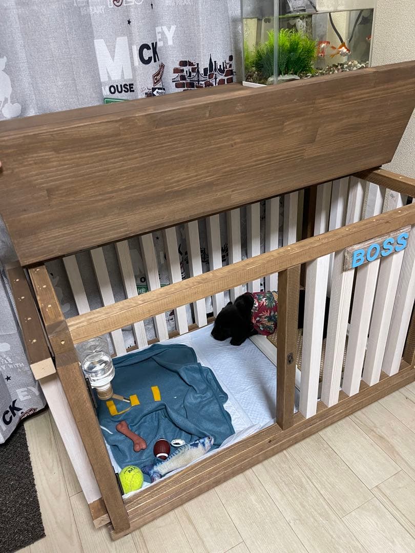 木製犬用ケージ BOSS 中型犬用 収納付き
