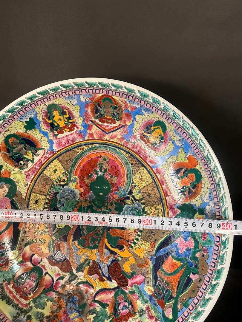 中国美術 緑多羅菩薩 仏画　約40c 仏教 マンダラ 色絵　曼荼羅