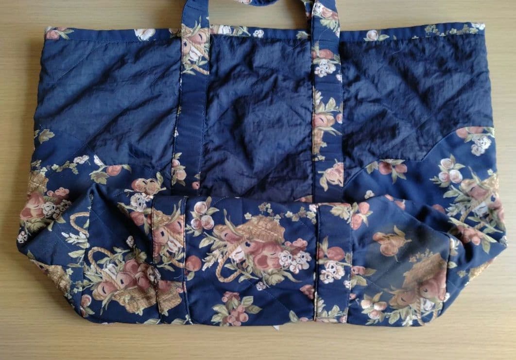 アキアカネ トートバッグ 紺 レース 花 大きめ