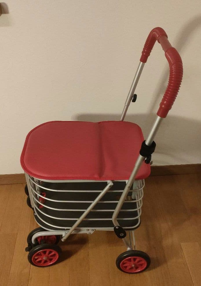 キャリーカート 腰掛け付 折りたたみ 赤色 ショッピングカート