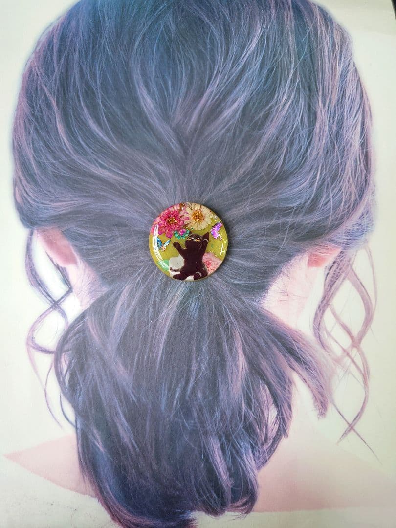 レジン　猫　ヘアゴム　ブローチ　ポニーフック　No.427