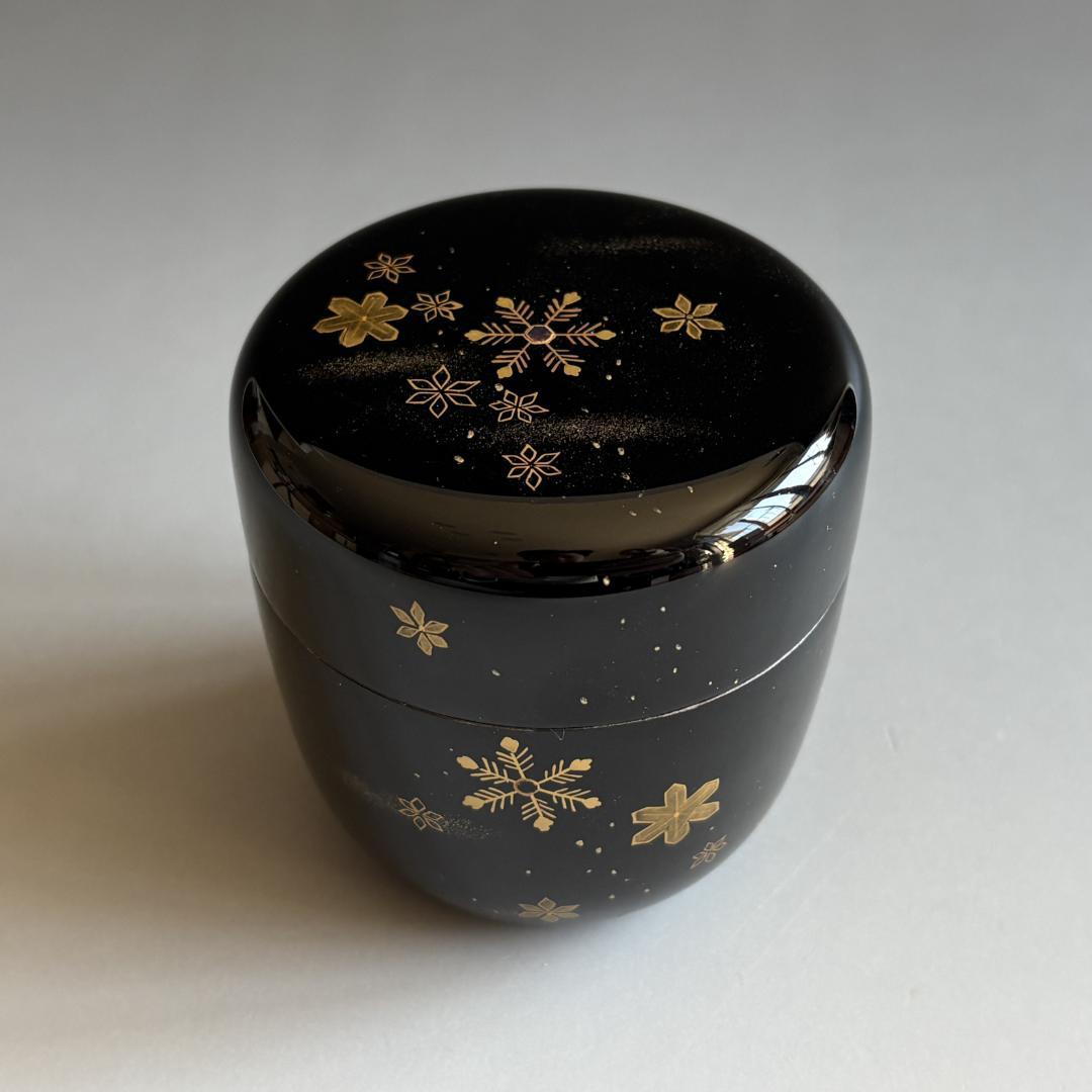 薄茶器　翠甫　雪花蒔絵　内銀地　大棗　茶道具