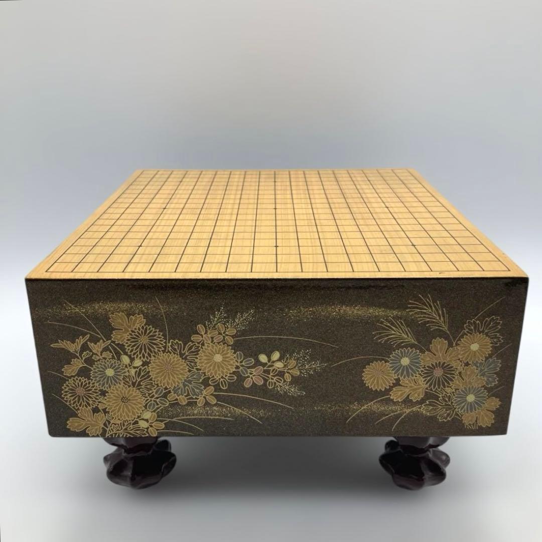 漆芸 金梨地秋草蒔絵 柳山作 ミニチュア 碁盤 姫碁盤 囲碁 碁石 工芸品