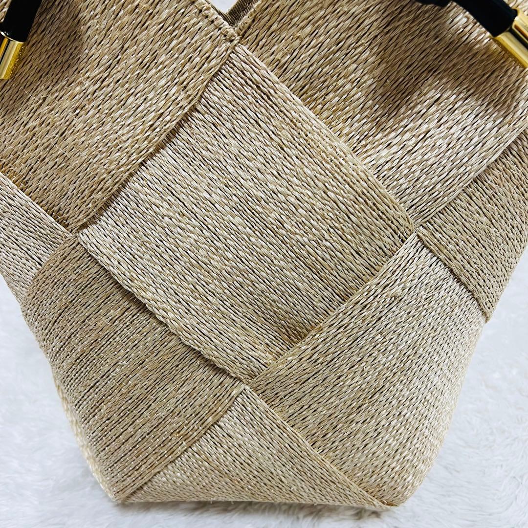 VIOLAd’ORO かごバッグ ラフィア×レザー ハンドバッグ ベージュ