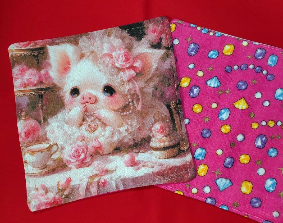 ピンク♡ブタちゃんパネル四重ガーゼハンカチ1ハンドメイド→枚400