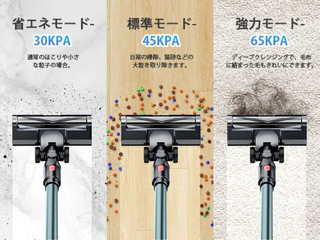 コードレス掃除機 65Kpa 強力吸引 65分連続稼働 自立式 LED液晶