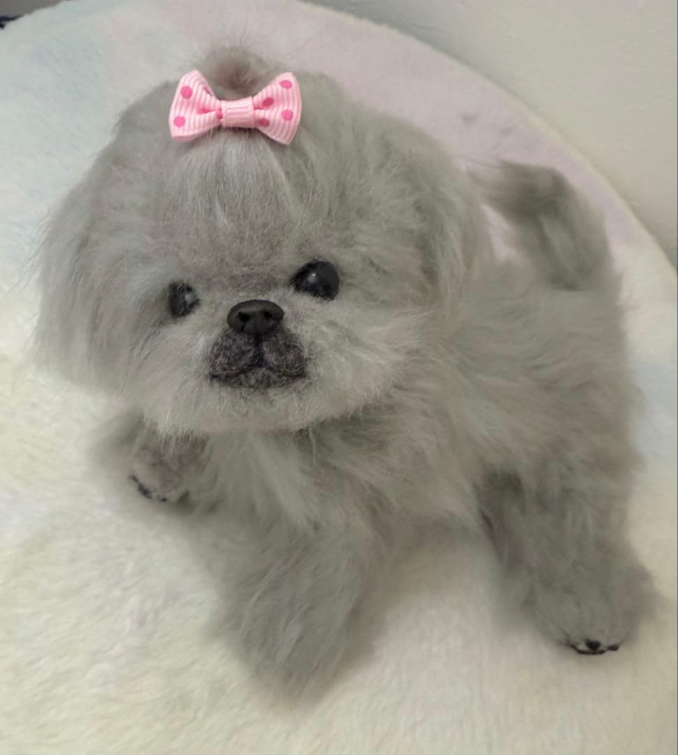 ★ハンドメイド★ ふわふわ ペキニーズ ぬいぐるみ グレー 中サイズ
