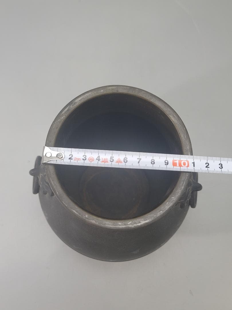 古銅 千鳥銀象嵌 環耳 瓶 DT805