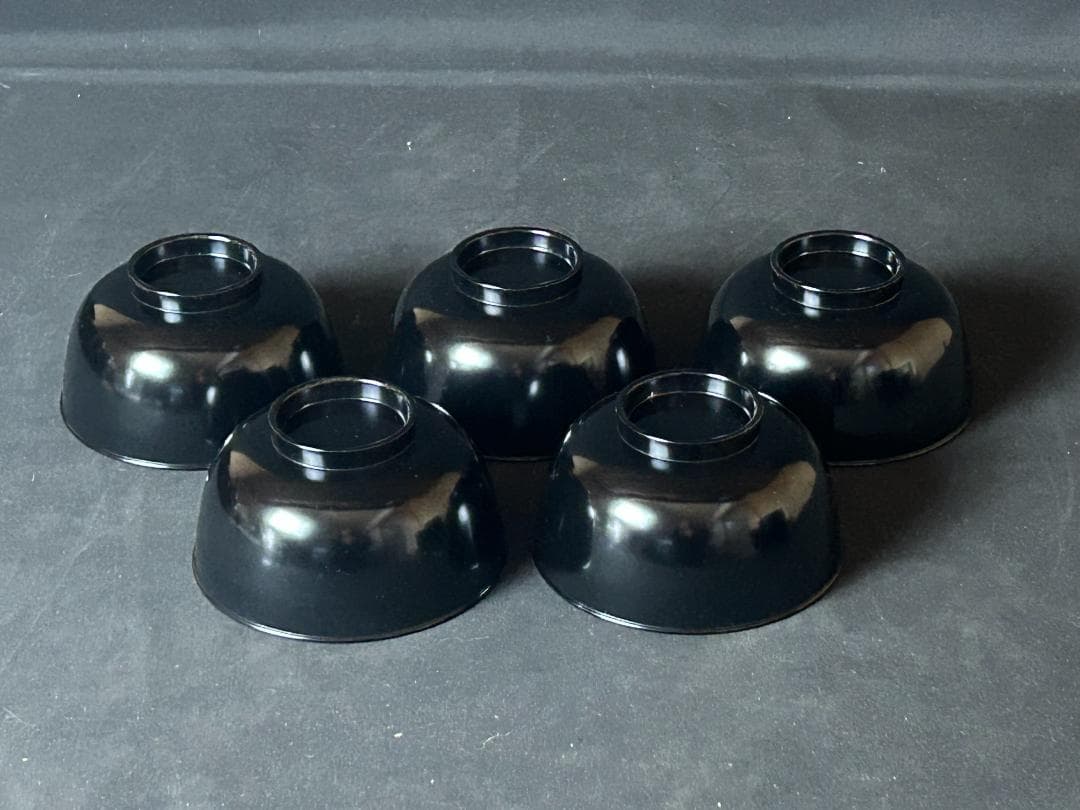 蝋色黒地布着堅地 四ッ入子椀 5客 茶懐石道具 s30