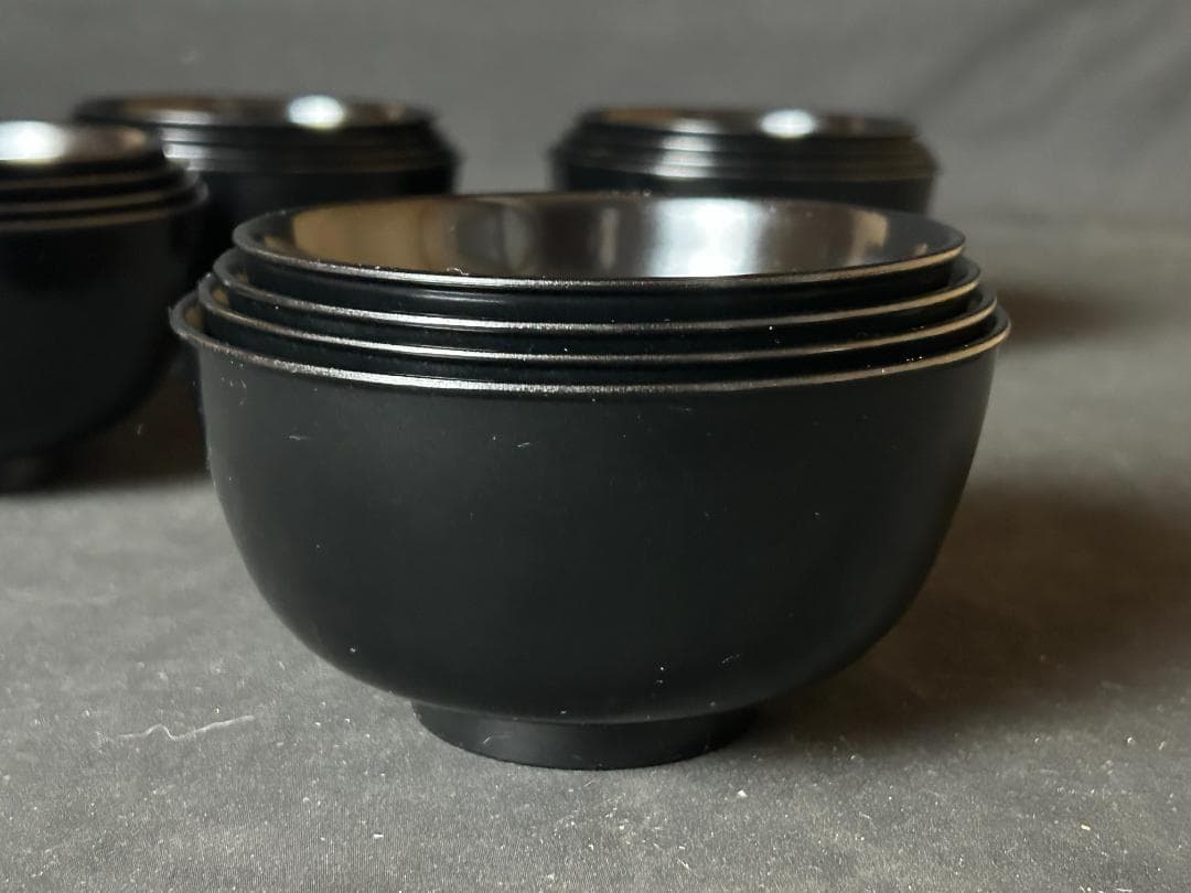 蝋色黒地布着堅地 四ッ入子椀 5客 茶懐石道具 s30