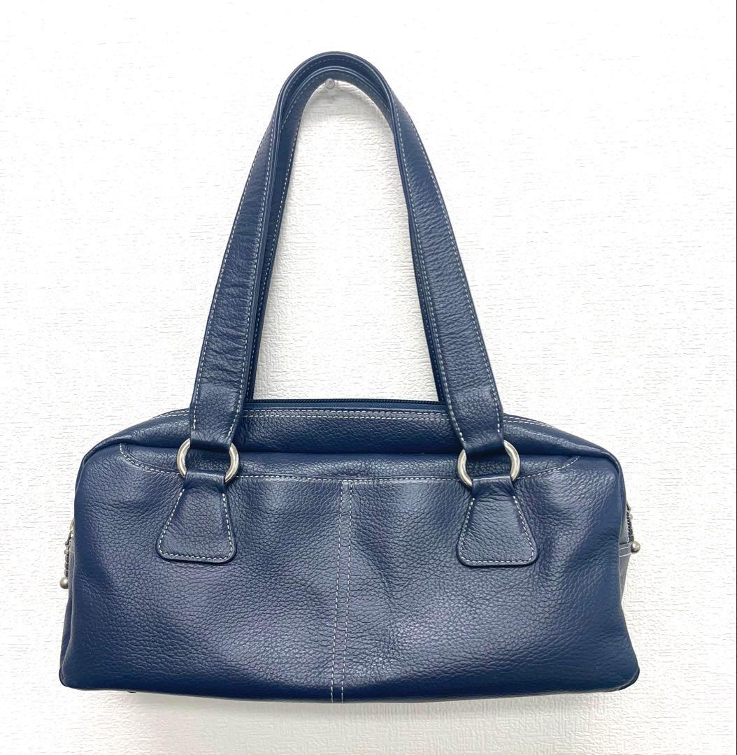 美品 ハマノ HAMANO ハンドバッグ ボストンバッグ 濱野皮革工藝 ネイビー